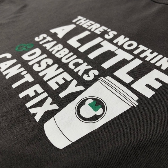 DISNEY & Starbucks Coffee & Minnie Mouse Grey White Graphic Anvil T-Shirt Top - Picture 7 of 11